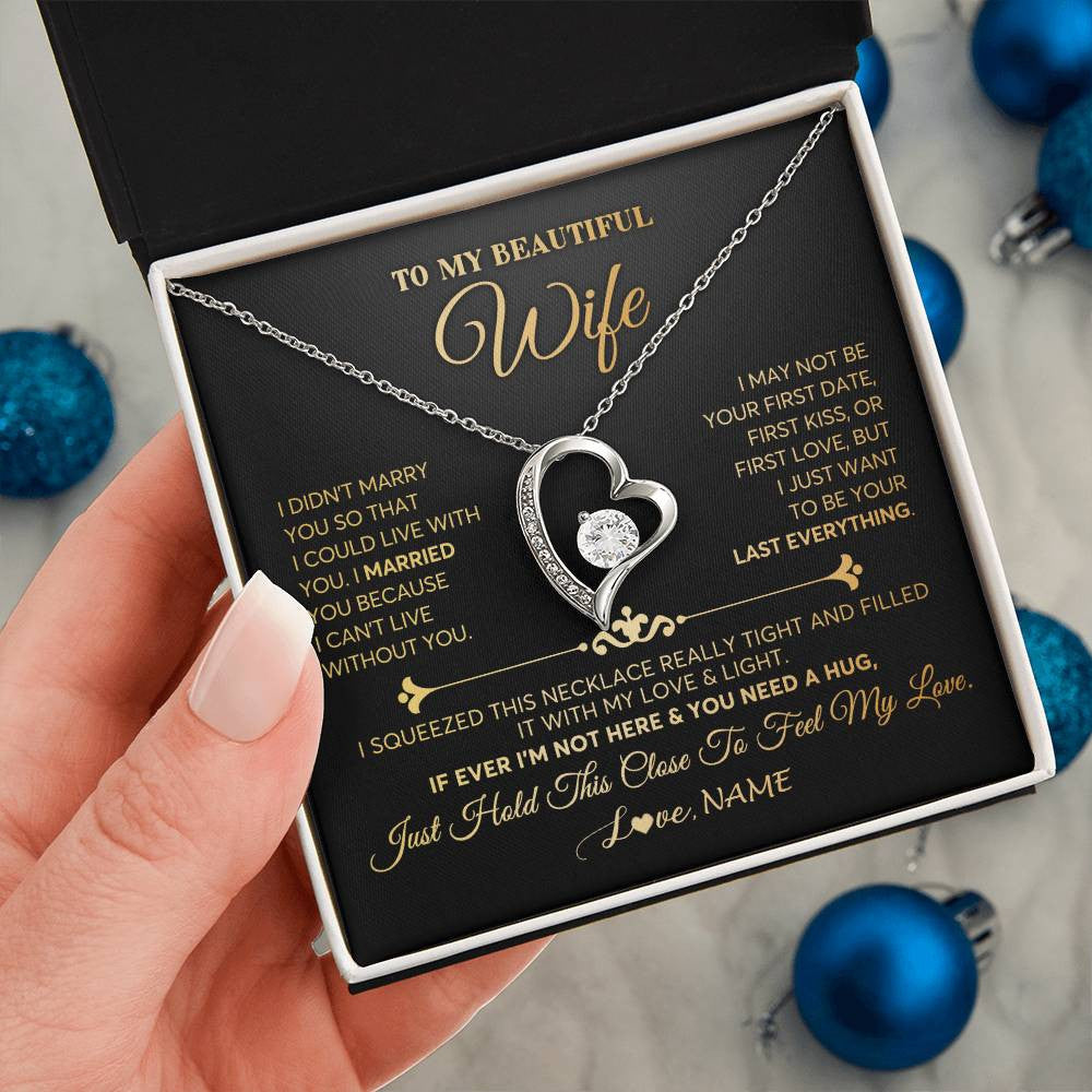 Forever Love Necklace 14k White Gold Finish | Personalized To My Beautiful Wife Necklace From Husband Feel My Love Soulmate Wedding Anniversary Valentines Day Birthday Customized Gift Box Message Card | havt