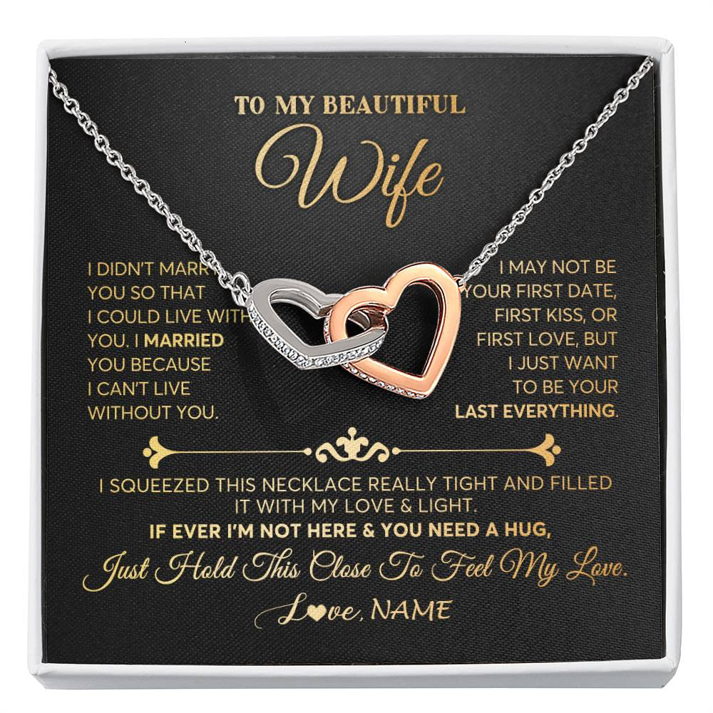 Interlocking Hearts Necklace Polished Stainless Steel & Rose Gold Finish | Personalized To My Beautiful Wife Necklace From Husband Feel My Love Soulmate Wedding Anniversary Valentines Day Birthday Customized Gift Box Message Card | havt