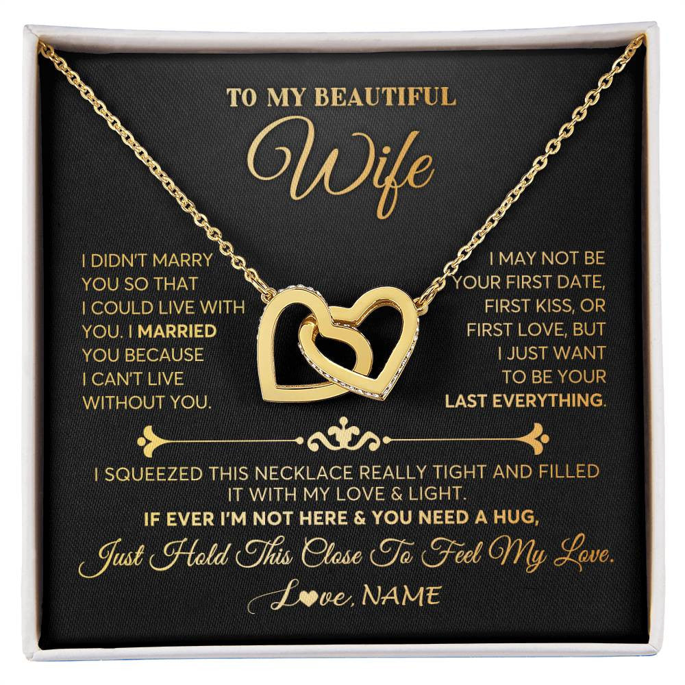 Interlocking Hearts Necklace 18K Yellow Gold Finish | Personalized To My Beautiful Wife Necklace From Husband Feel My Love Soulmate Wedding Anniversary Valentines Day Birthday Customized Gift Box Message Card | havt