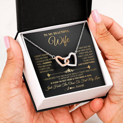 Interlocking Hearts Necklace Polished Stainless Steel & Rose Gold Finish | Personalized To My Beautiful Wife Necklace From Husband Feel My Love Soulmate Wedding Anniversary Valentines Day Birthday Customized Gift Box Message Card | havt