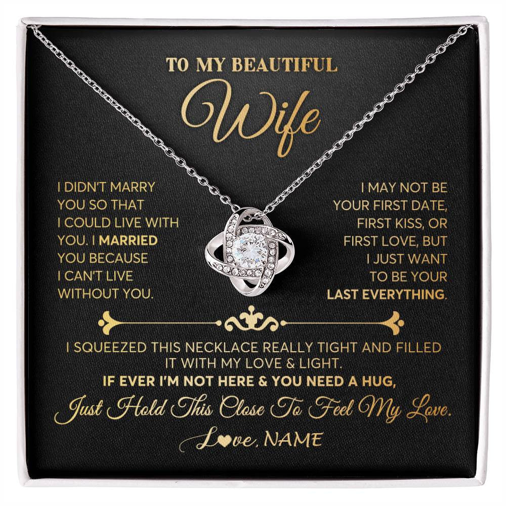 Love Knot Necklace 14K White Gold Finish | Personalized To My Beautiful Wife Necklace From Husband Feel My Love Soulmate Wedding Anniversary Valentines Day Birthday Customized Gift Box Message Card | havt
