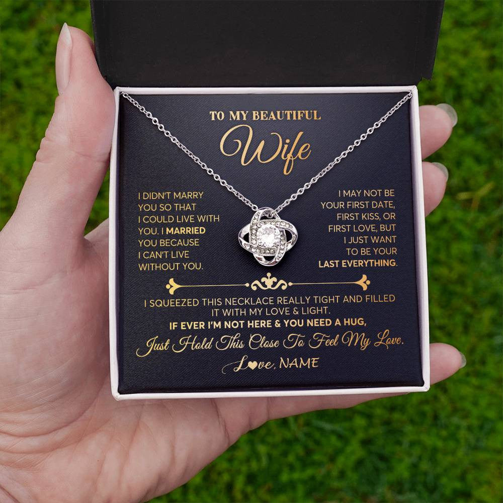 Love Knot Necklace 14K White Gold Finish | Personalized To My Beautiful Wife Necklace From Husband Feel My Love Soulmate Wedding Anniversary Valentines Day Birthday Customized Gift Box Message Card | havt