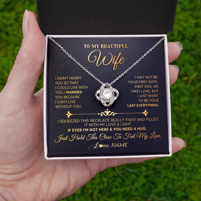 Love Knot Necklace 14K White Gold Finish | Personalized To My Beautiful Wife Necklace From Husband Feel My Love Soulmate Wedding Anniversary Valentines Day Birthday Customized Gift Box Message Card | havt