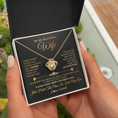 Love Knot Necklace 18K Yellow Gold Finish | Personalized To My Beautiful Wife Necklace From Husband Feel My Love Soulmate Wedding Anniversary Valentines Day Birthday Customized Gift Box Message Card | havt
