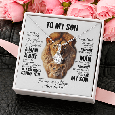 Alluring Beauty Necklace 14K White Gold Finish | 2 | Personalized To My Son Lion Necklace From Dad Father I Closed My Eyes Great Son Birthday Gifts Graduation Christmas Customized Gift Box Message Card | havt