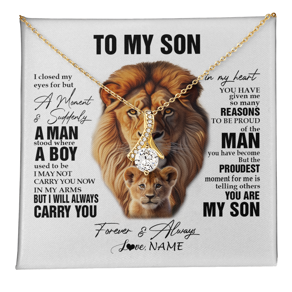 Alluring Beauty Necklace 18K Yellow Gold Finish | 1 | Personalized To My Son Lion Necklace From Dad Father I Closed My Eyes Great Son Birthday Gifts Graduation Christmas Customized Gift Box Message Card | havt