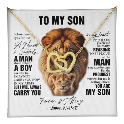 Interlocking Hearts Necklace 18K Yellow Gold Finish | 1 | Personalized To My Son Lion Necklace From Dad Father I Closed My Eyes Great Son Birthday Gifts Graduation Christmas Customized Gift Box Message Card | havt