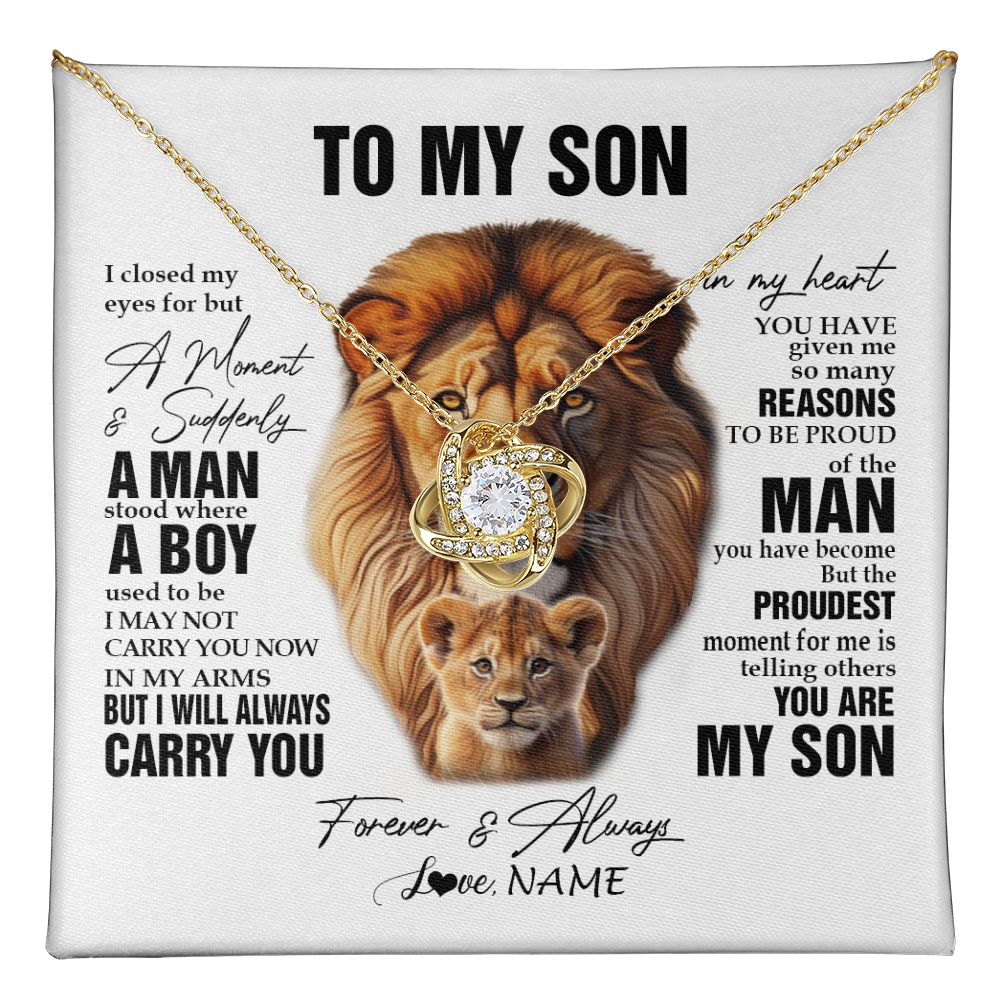 Love Knot Necklace 18K Yellow Gold Finish | 1 | Personalized To My Son Lion Necklace From Dad Father I Closed My Eyes Great Son Birthday Gifts Graduation Christmas Customized Gift Box Message Card | havt