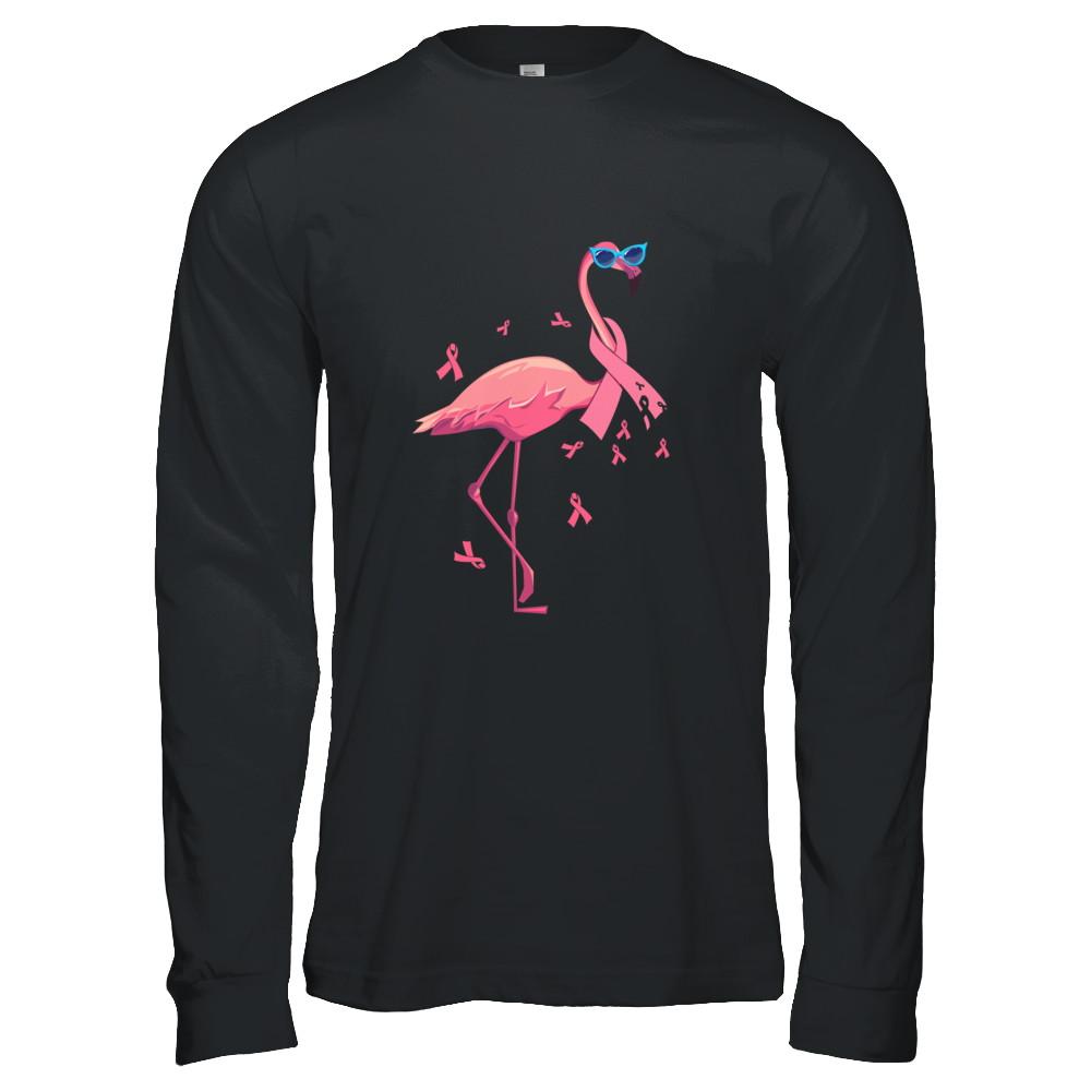 Flamingo Pink Ribbon Breast Cancer Awareness Gift-T-Shirt & Hoodie-Long Sleeve T-Shirt-Black