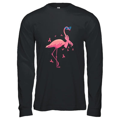 Flamingo Pink Ribbon Breast Cancer Awareness Gift-T-Shirt & Hoodie-Long Sleeve T-Shirt-Black