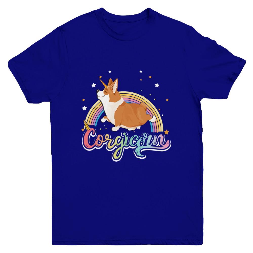 Corgicorn Corgi Unicorn Kids Space Galaxy Rainbow Youth-Youth Shirt-Youth T-Shirt-Navy