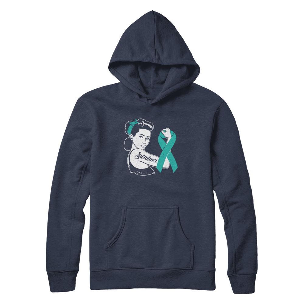 We Can Cure It Ovarian Cancer Teal Awareness Survivor-T-Shirt & Hoodie-Pullover Hoodie-Navy