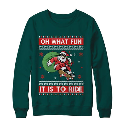Oh What Fun It Is To Ride Skateboard Christmas Sweater-T-Shirt & Sweatshirt-Crewneck Sweatshirt-Deep Forest