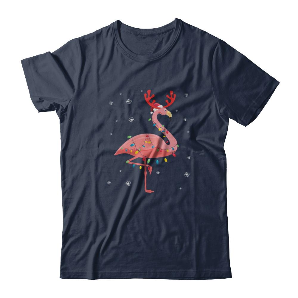 Santa Hat Flamingo Reindeer Christmas Gifts-T-Shirt & Hoodie-Classic T-Shirt-Navy