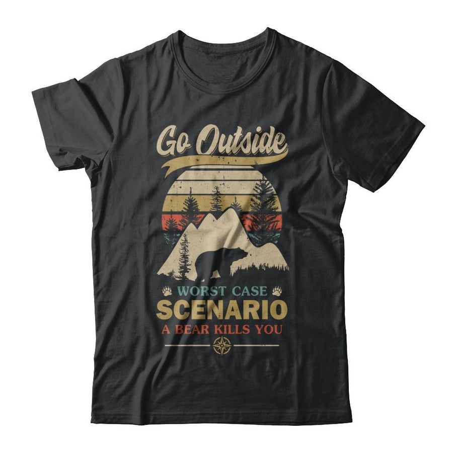 Vintage Go Outside Worst Case Scenario A Bear Kills You-T-Shirt & Hoodie-Classic T-Shirt-Black