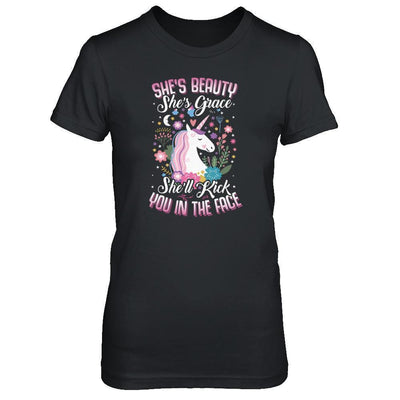 She's Beauty She's Grace She'll Kick You In The Face Unicorn Lover-T-Shirt & Tank Top-Women's T-Shirt-Black
