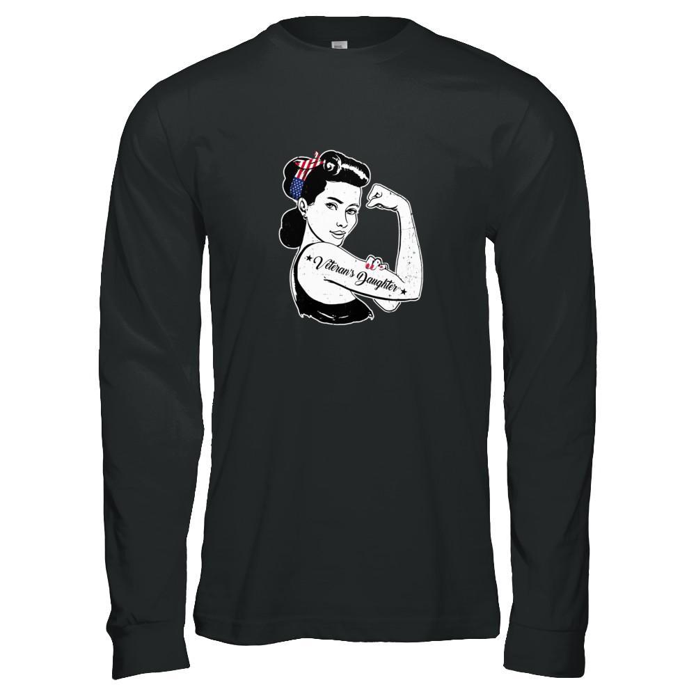 4Th Of July Veteran's Daughter From Dad Army-T-Shirt & Tank Top-Long Sleeve T-Shirt-Black