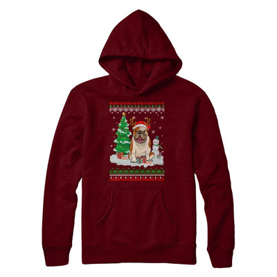 Cute Reindeer Bulldog Christmas Puppie Dog Sweater-T-Shirt & Sweatshirt-Pullover Hoodie-Maroon