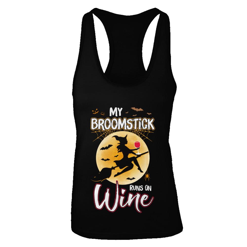 Funny Halloween My Broomstick Runs On Wine Witch-T-Shirt & Tank Top-Women's Ideal Racerback Tank-Black