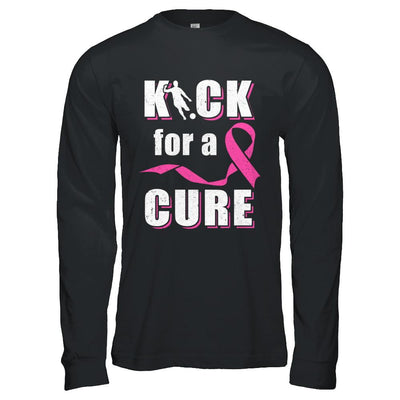 Kick For A Cure Soccer Pink Breast Cancer Awareness-T-Shirt & Hoodie-Long Sleeve T-Shirt-Black