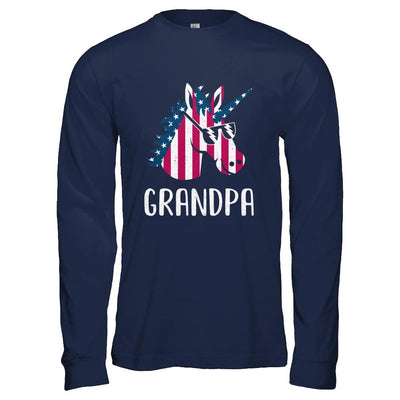 Patriotic Grandpa Unicorn Americorn 4Th Of July-T-Shirt & Hoodie-Long Sleeve T-Shirt-Navy