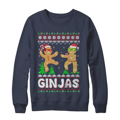 Ginjas Gingerbread Ninjas Funny Ugly Christmas Sweater-T-Shirt & Sweatshirt-Crewneck Sweatshirt-Navy