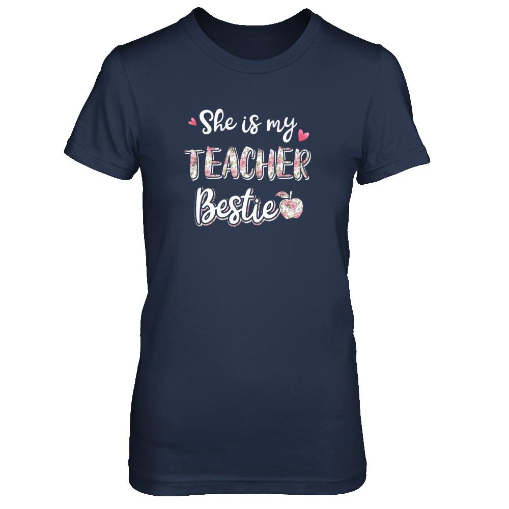 She Is My Teacher Bestie Funny Students-T-Shirt & Tank Top-Women's T-Shirt-Navy