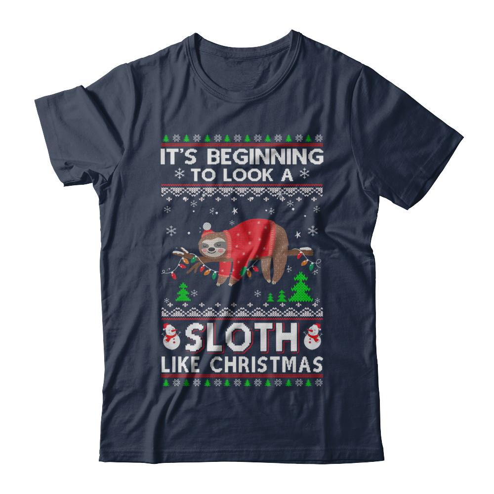 It's Beginning To Look A Sloth Like Christmas Sweater-T-Shirt & Sweatshirt-Classic T-Shirt-Navy