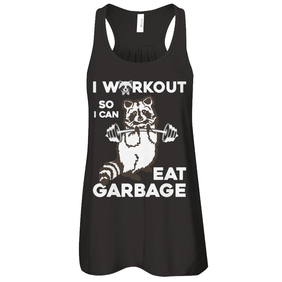 Raccoon I WORKOUT SO I CAN EAT GARBAGE-T-Shirt & Tank Top-Women's Flowy Racerback Tank-Black