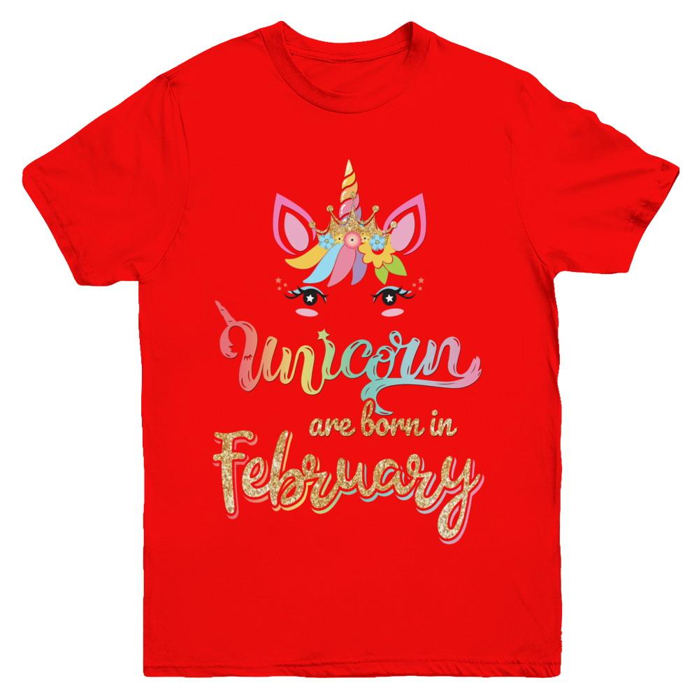 Cute Unicorns Are Born In February Birthday Gift Youth-Youth Shirt-Youth T-Shirt-Red