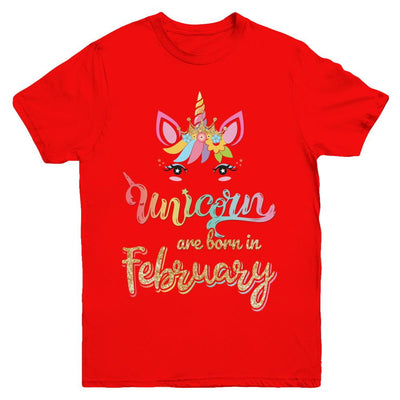 Cute Unicorns Are Born In February Birthday Gift Youth-Youth Shirt-Youth T-Shirt-Red