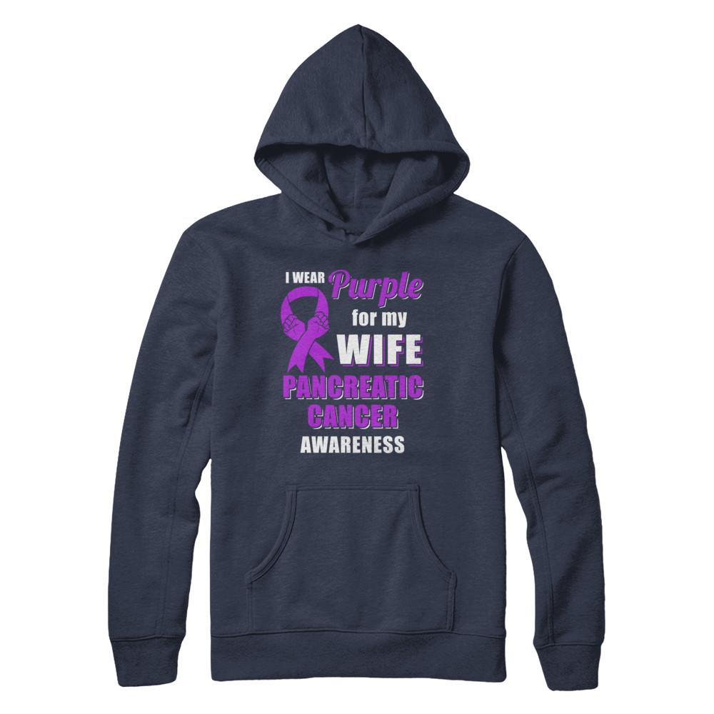I Wear Purple For My Wife Pancreatic Cancer Husband-T-Shirt & Hoodie-Pullover Hoodie-Navy