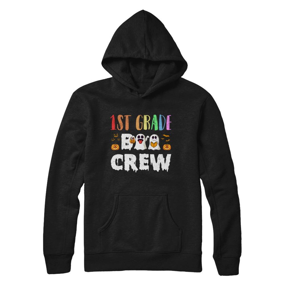 Cute Boo Crew 1st Grade Teacher Halloween-T-Shirt & Hoodie-Pullover Hoodie-Black