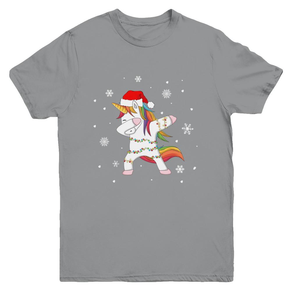 Dabbing Unicorn Ugly Christmas Sweater Girls Youth-Youth Shirt-Youth T-Shirt-Sport Grey