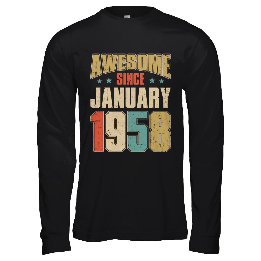 Vintage Retro Awesome Since January 1958 63th Birthday-T-Shirt & Hoodie-Long Sleeve T-Shirt-Black