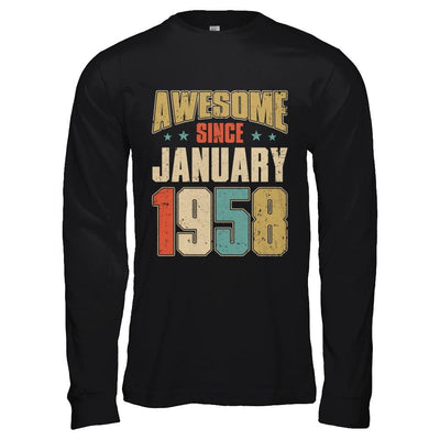 Vintage Retro Awesome Since January 1958 63th Birthday-T-Shirt & Hoodie-Long Sleeve T-Shirt-Black