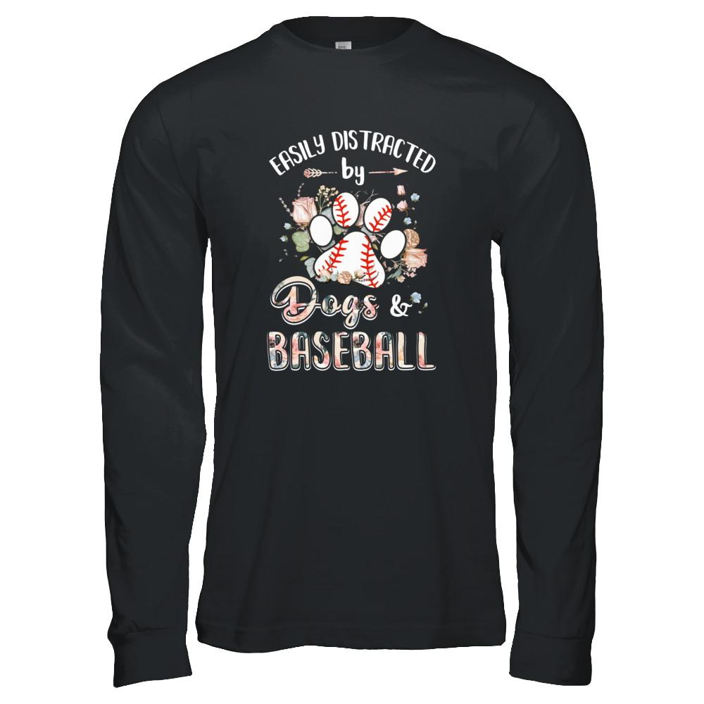Easily Distracted By Dogs And Baseball-T-Shirt & Tank Top-Long Sleeve T-Shirt-Black