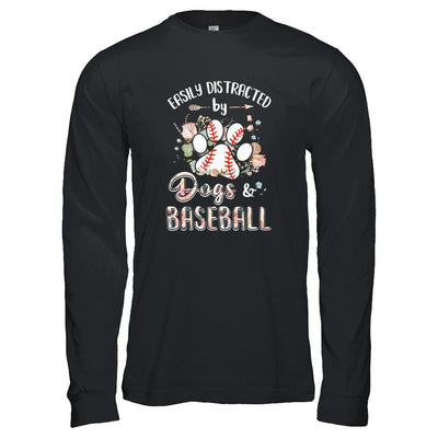 Easily Distracted By Dogs And Baseball-T-Shirt & Tank Top-Long Sleeve T-Shirt-Black