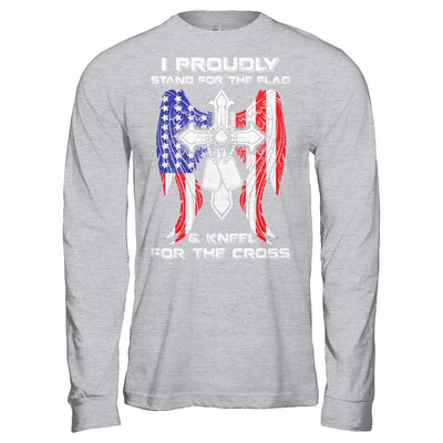 Veteran I Proudly Stand For The Flag Kneel For The Cross-T-Shirt & Hoodie-Long Sleeve T-Shirt-Sport Grey