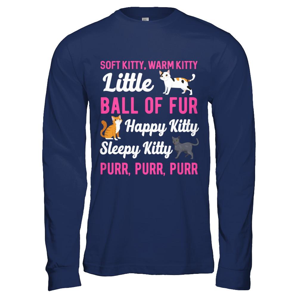 Soft Warm Little Ball Of Fur Happy Sleepy Kitty Cat-T-Shirt & Hoodie-Long Sleeve T-Shirt-Navy