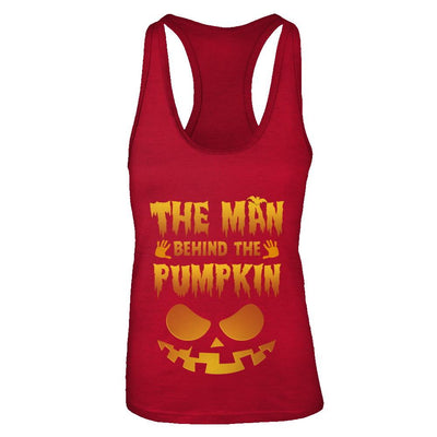 The Man Behind The Pumpkin Funny Pregnant Halloween-T-Shirt & Tank Top-Women's Ideal Racerback Tank-Red