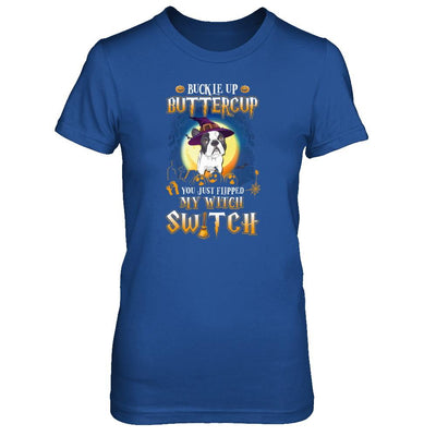 Buckle Up Buttercup Halloween Witch Bulldog Costume-T-Shirt & Tank Top-Women's T-Shirt-Royal