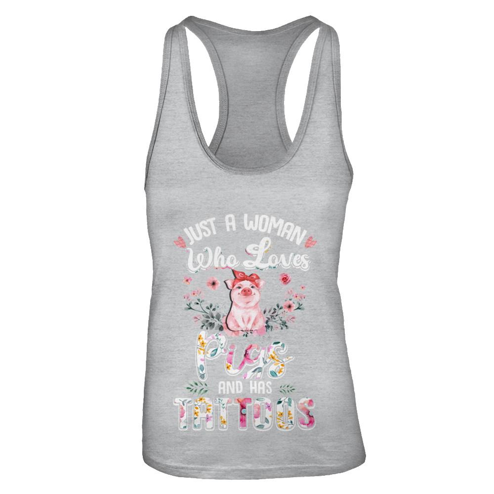 Just A Woman Who Loves Pigs And Has Tattoos-T-Shirt & Tank Top-Women's Ideal Racerback Tank-Heather Grey