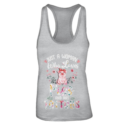 Just A Woman Who Loves Pigs And Has Tattoos-T-Shirt & Tank Top-Women's Ideal Racerback Tank-Heather Grey