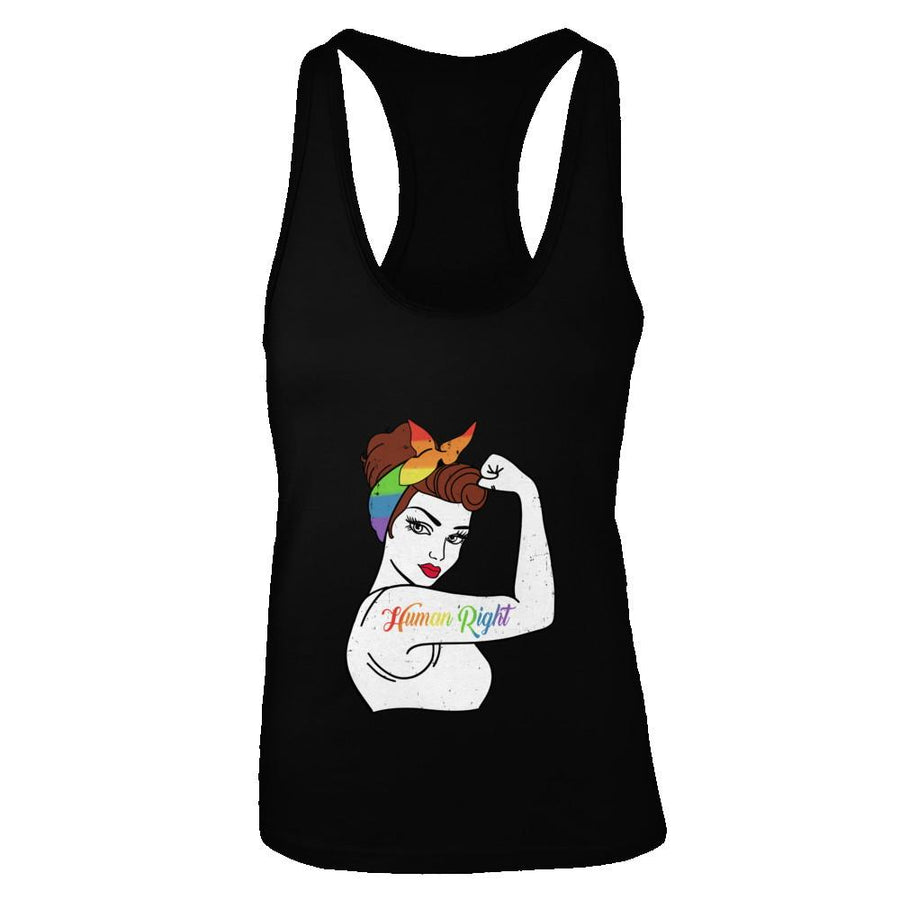Lady Human Right LGBT Lesbian Gay Pride-T-Shirt & Tank Top-Women's Ideal Racerback Tank-Black