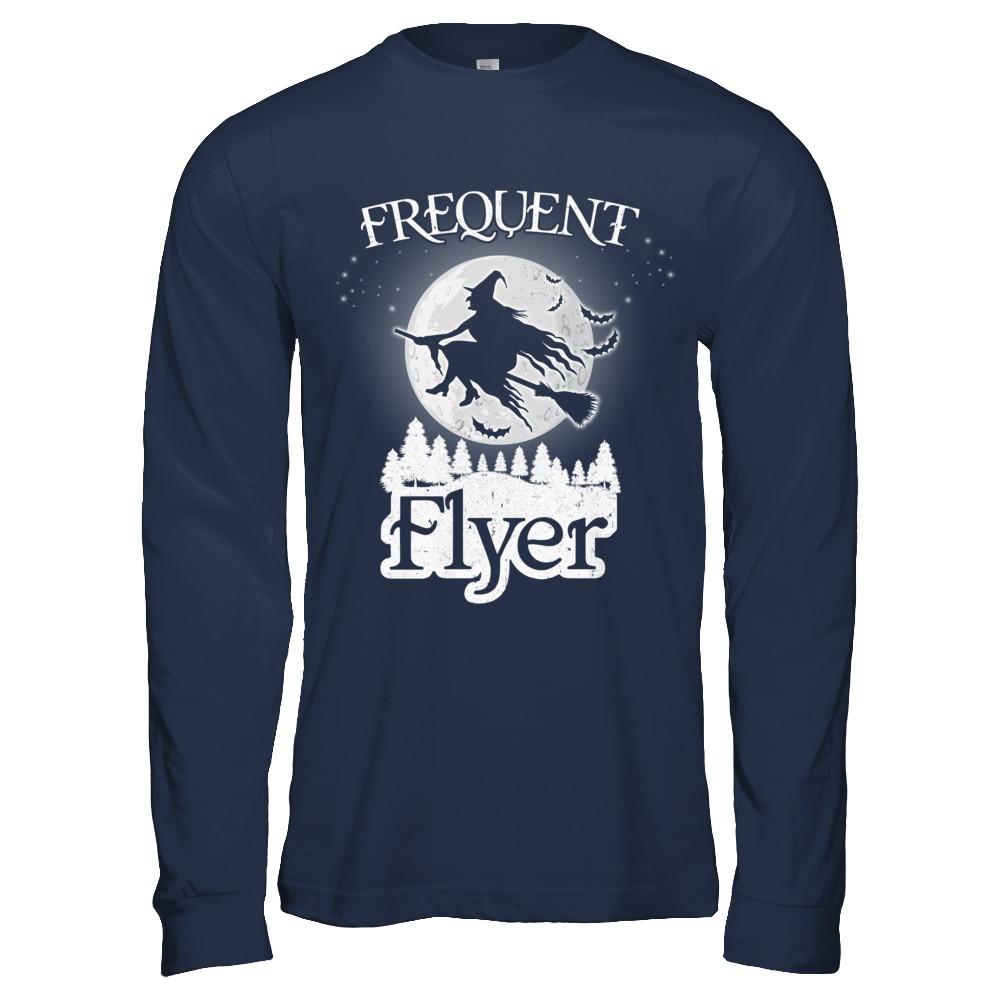 Frequent Flyer Funny Halloween Witch Costume Gift-T-Shirt & Hoodie-Long Sleeve T-Shirt-Navy