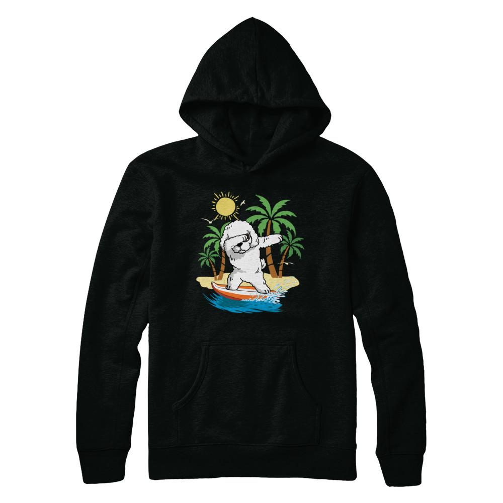 Summer Vacation Dabbing Poodle Surfing Surfboard Gift-T-Shirt & Hoodie-Pullover Hoodie-Black