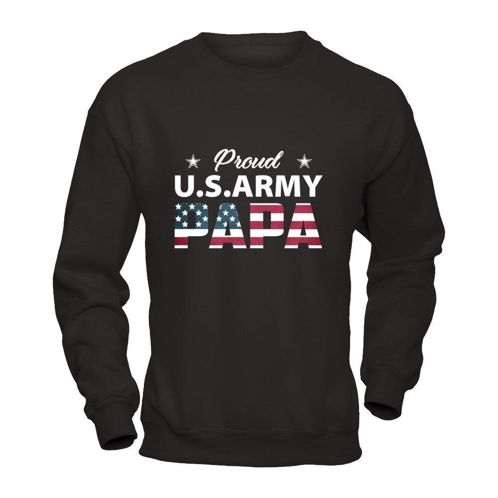 Proud Us Army Papa-T-Shirt & Hoodie-Crewneck Sweatshirt-Black
