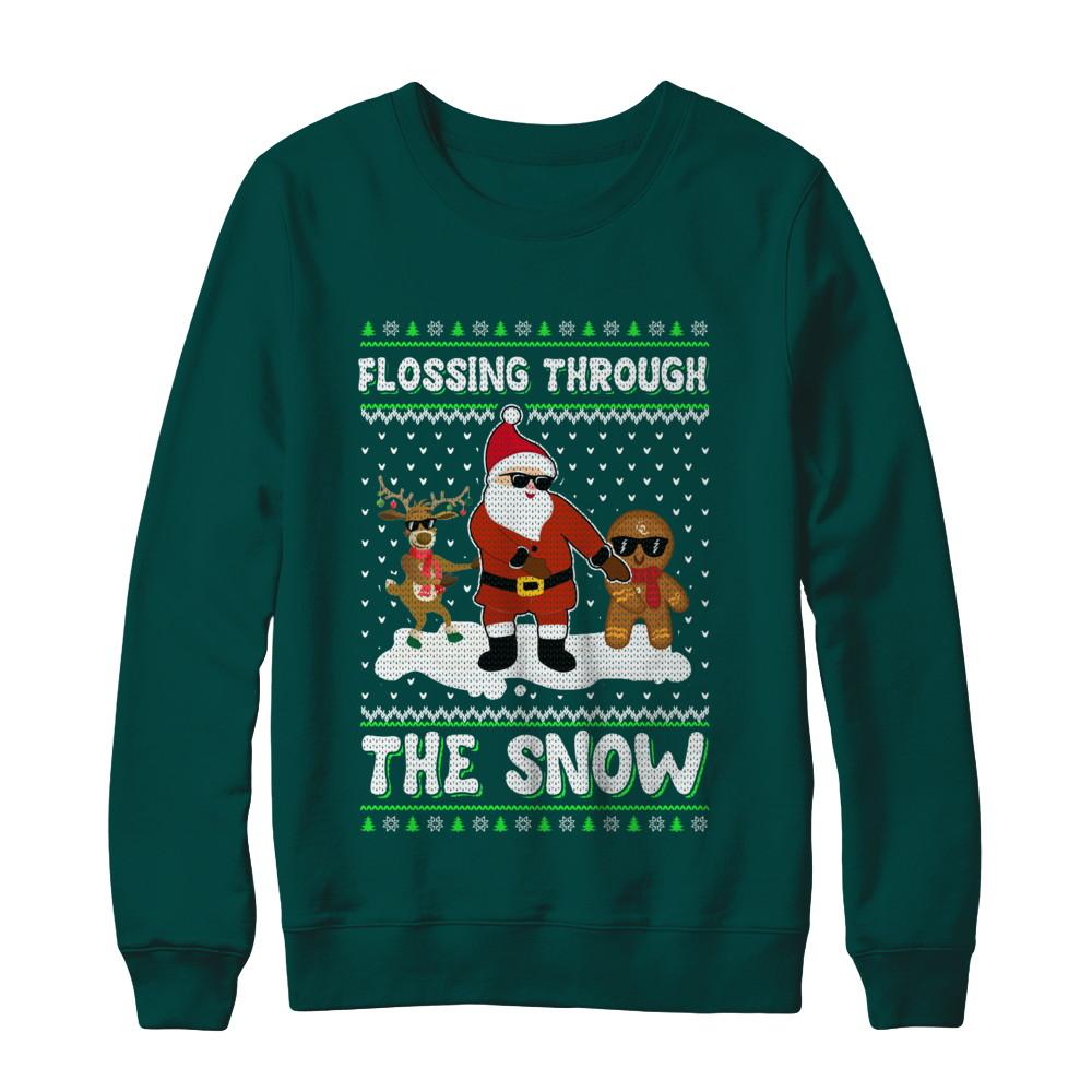Flossing Through The Snow Santa Ugly Christmas Sweater-T-Shirt & Sweatshirt-Crewneck Sweatshirt-Deep Forest