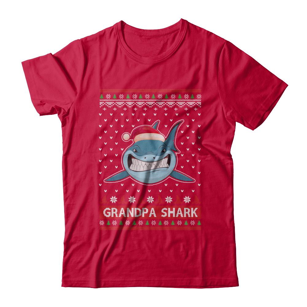 Santa Hat Grandpa Shark Ugly Christmas Sweater-T-Shirt & Sweatshirt-Classic T-Shirt-Red